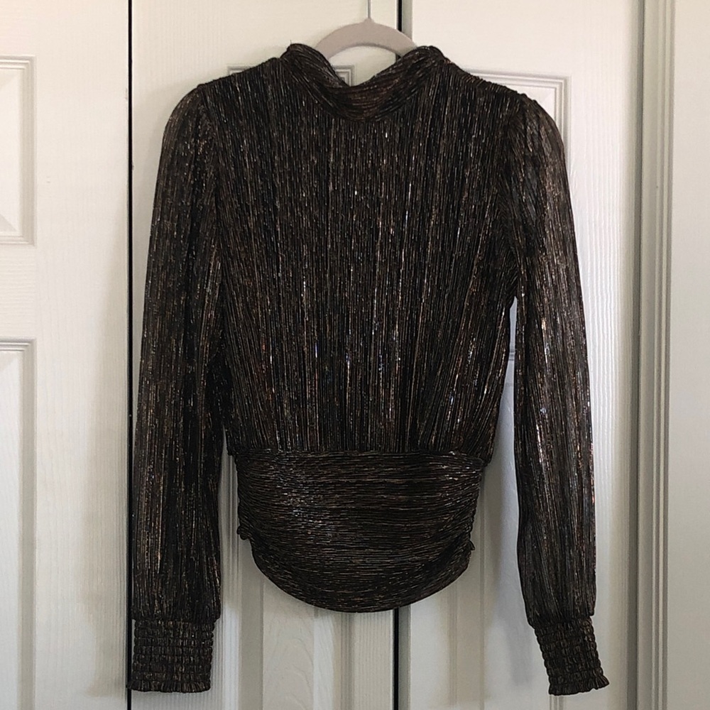 Bailey 44 Metallic Bronze Pleated Turtleneck Sweater